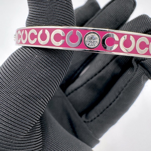 NWOT Coach Silver Tone and Pink Enamel with Crystals Bangle Bracelet - Picture 3 of 5